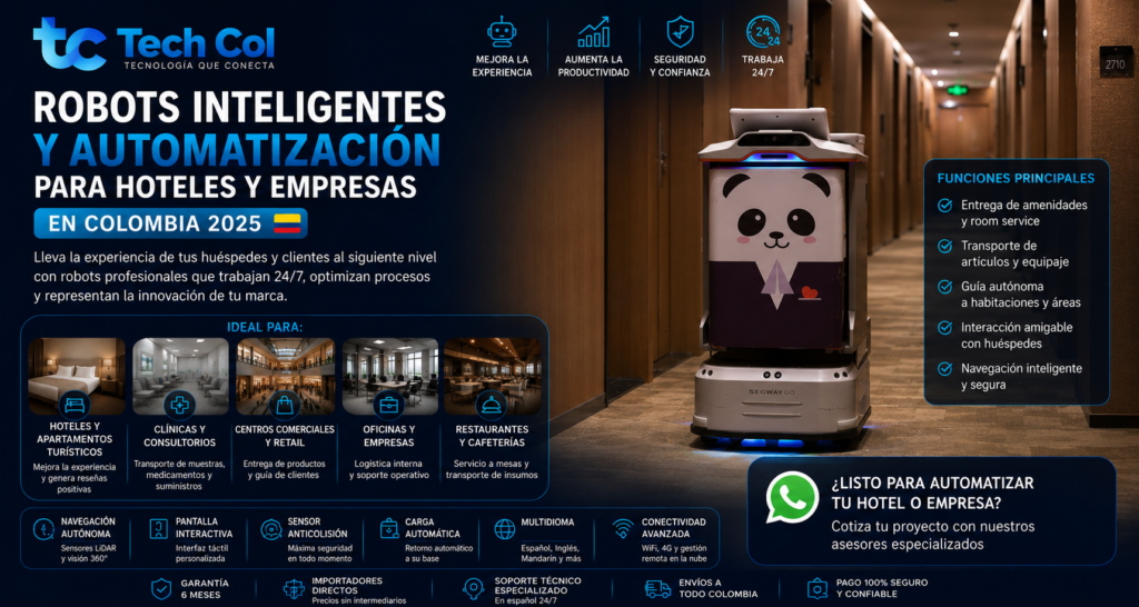 Robots de servicio hoteles empresas Colombia automatización 2026