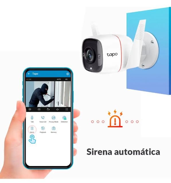 Camara antirobos Cámara Tapo Exterior WiFi 3MP con Sirena y Visión Nocturna | Resistente al Agua