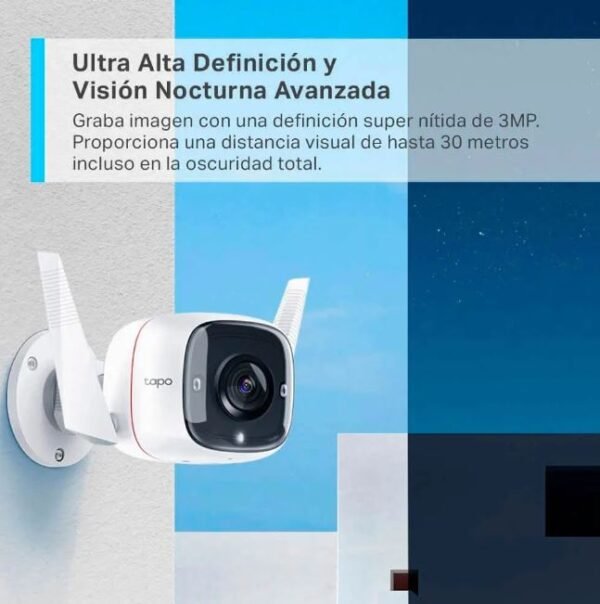 Camara con Vision Nocturna Cámara Tapo Exterior WiFi 3MP con Sirena y Visión Nocturna | Resistente al Agua