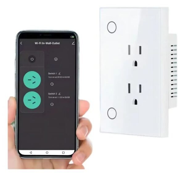 Tomacorriente Inteligente doble Tomacorriente Doble Inteligente WiFi 15A para Empotrar | Alexa & Google Home