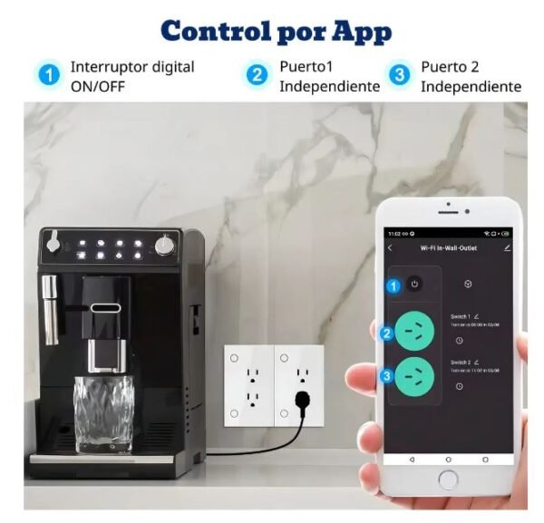 Tomacorriente Inteligente hogar Tomacorriente Doble Inteligente WiFi 15A para Empotrar | Alexa & Google Home